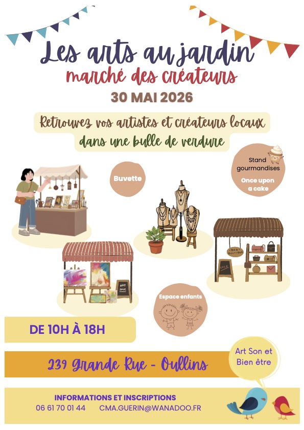 Visuel de l’événement Les arts au jardin : marché des artsites et des créateurs à Oullins-Pierre-Bénite, Samedi 30 Mai
