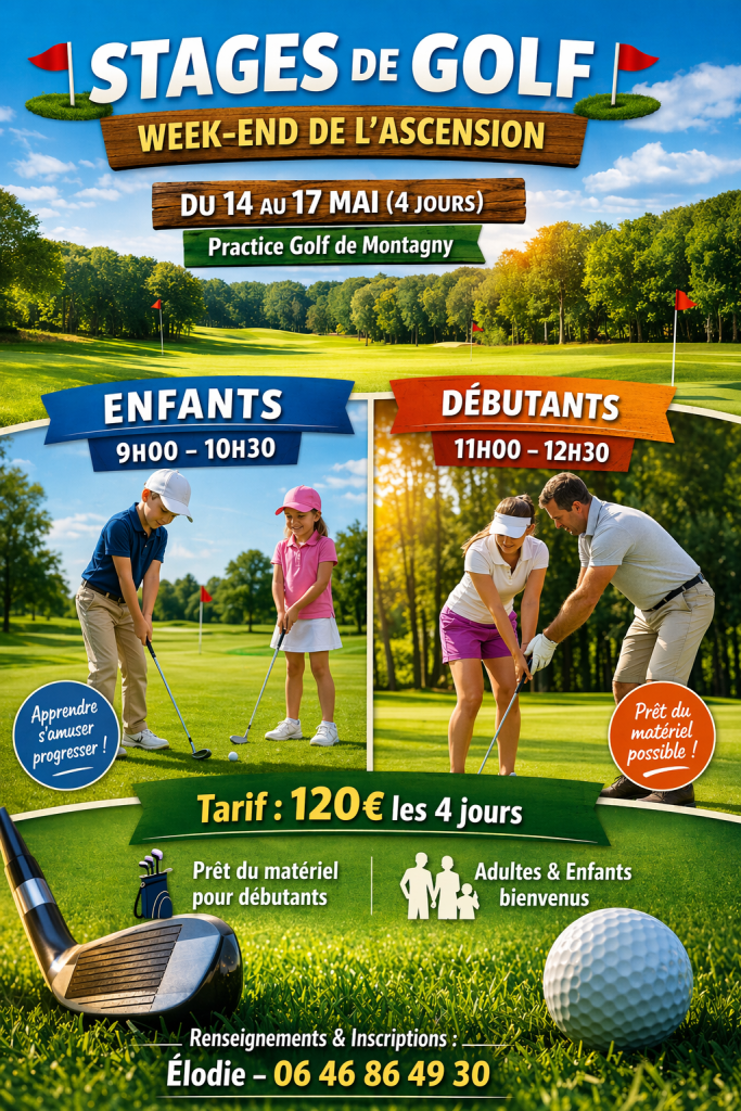 Visuel de l’événement Cours et stage de golf enfants et adultes à Montagny, Du 14 mai 2026 au 17 mai 2029
