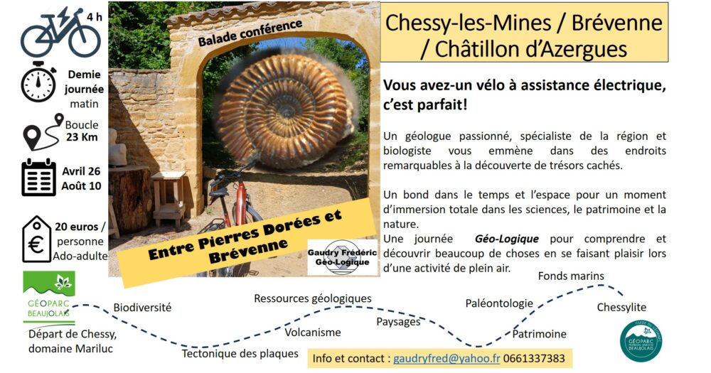 Affiche de l'événement Balade géologique à vélo électrique entre pierres dorées et Brévenne