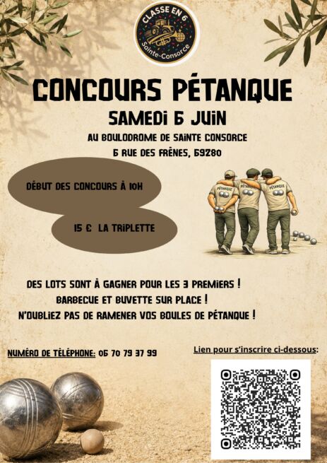 Affiche de l'événement Concours de pétanque des classes en 6
