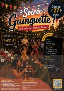 Affiche de l'événement L du Co fa mité des Fêtes de Taluyers { Ms da S + à br s % Ouverture - Planches apéro