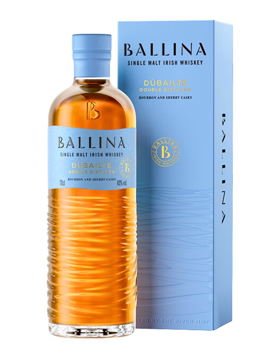 Bouteille et coffret Ballina Dúbailte Single Malt Irish Whiskey à gagner avec Verticale