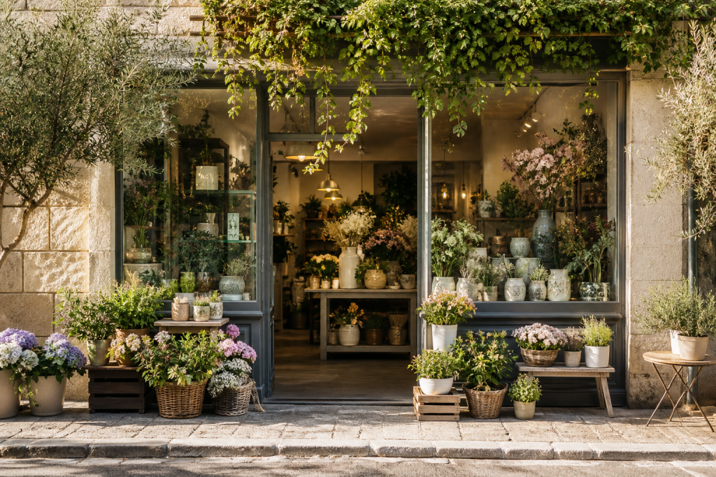 Commerce local avec vitrine fleurie dans l’Ouest lyonnais - exemple Bon Plan
