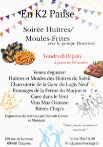 Visuel de l’événement Soirée Huitres / moules-frites à Taluyers, Vendredi 19 Juin